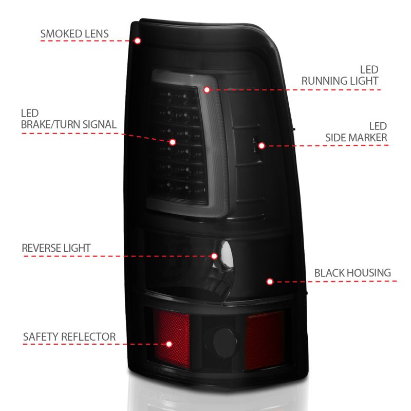 ANZO 2003-2006 Chevy Silverado 1500 LED Taillights Plank Style Black w/Smoke Lens - Black Ops Auto Works