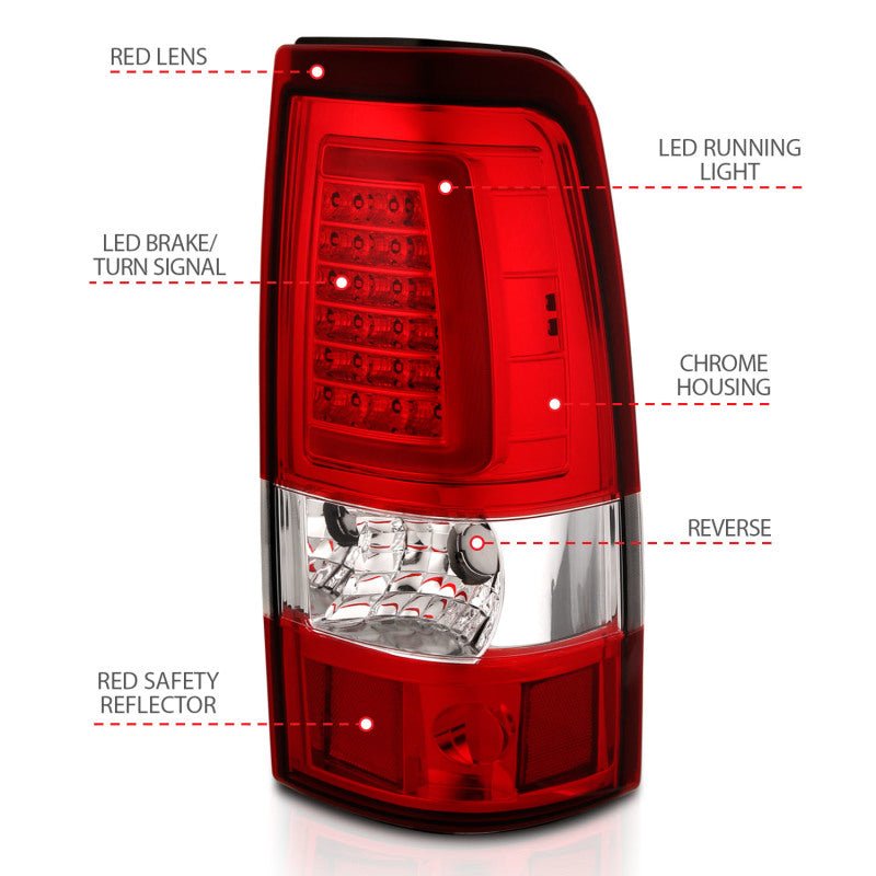 ANZO 2003-2006 Chevy Silverado 1500 LED Taillights Plank Style Chrome With Red/Clear Lens ANZO ANZ311335