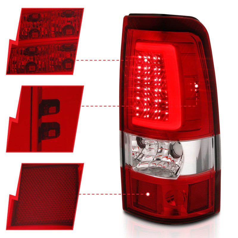 ANZO 2003-2006 Chevy Silverado 1500 LED Taillights Plank Style Chrome With Red/Clear Lens - Black Ops Auto Works
