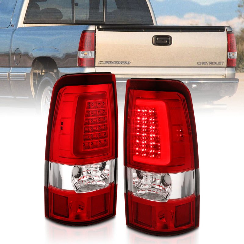 ANZO 2003-2006 Chevy Silverado 1500 LED Taillights Plank Style Chrome With Red/Clear Lens - Black Ops Auto Works