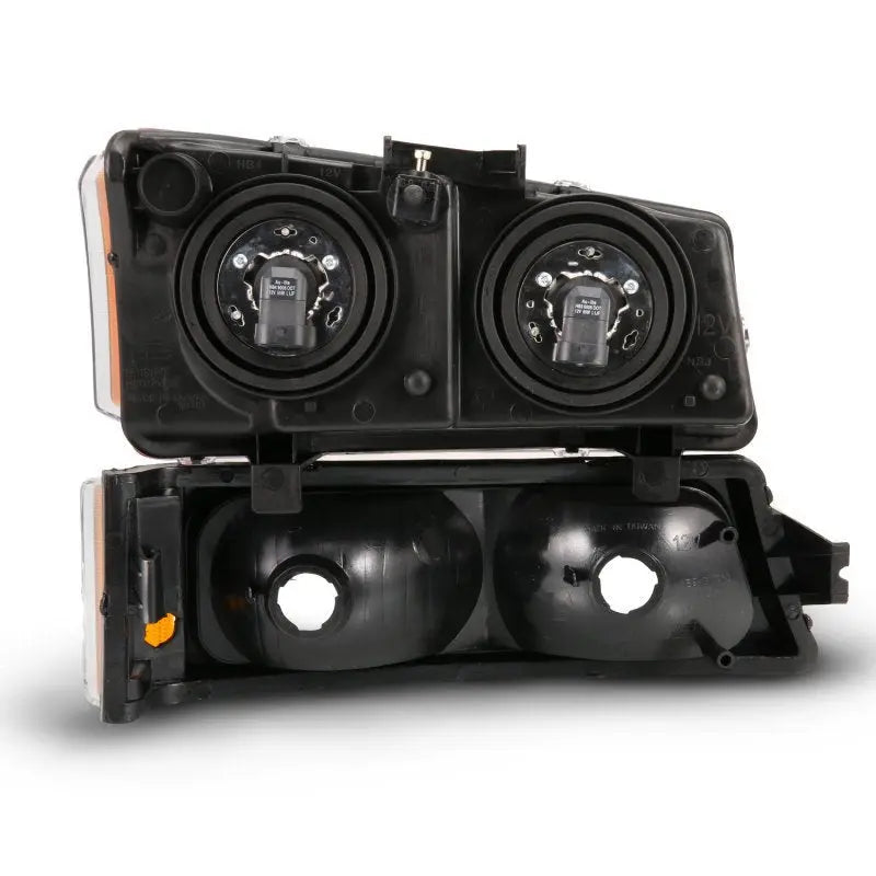 ANZO 2003-2006 Chevy Silverado Crystal Headlight w/ Signal Light Black Amber (4 pcs) ANZO ANZ111452
