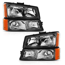 Load image into Gallery viewer, ANZO 2003-2006 Chevy Silverado Crystal Headlight w/ Signal Light Black Amber (4 pcs) ANZO ANZ111452