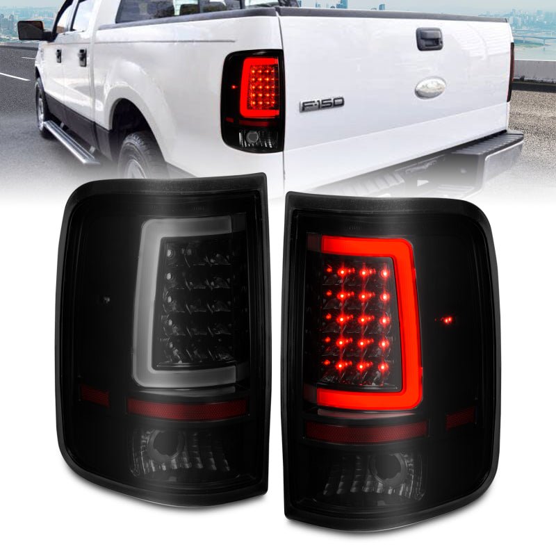 ANZO 2004-2006 Ford F-150 LED Tail Lights w/ Light Bar Black Housing Smoke Lens - Black Ops Auto Works