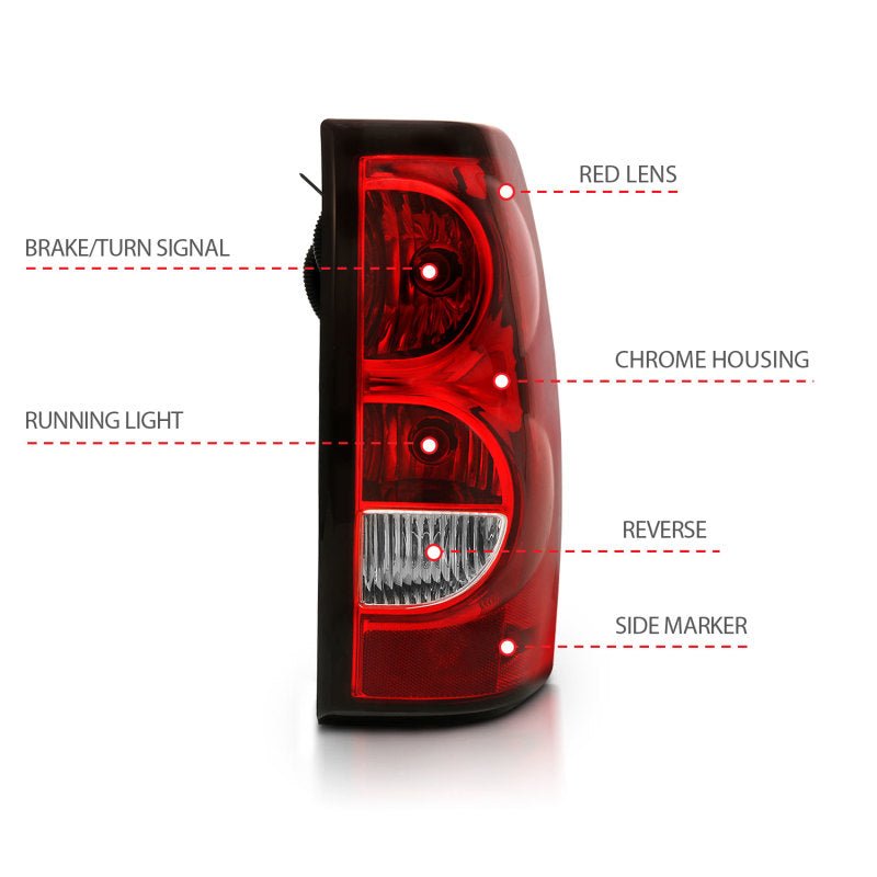 ANZO 2004-2007 Chevy Silverado Taillight Red/Clear Lens w/Black Trim (OE Replacement) ANZO ANZ311302