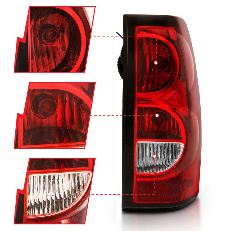 ANZO 2004-2007 Chevy Silverado Taillight Red/Clear Lens w/Black Trim (OE Replacement) ANZO ANZ311302