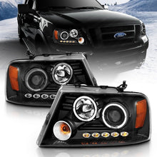 Load image into Gallery viewer, ANZO 2004-2008 Ford F-150 Projector Headlights w/ Halo and LED Black G2 ANZO ANZ111204