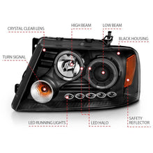 Load image into Gallery viewer, ANZO 2004-2008 Ford F-150 Projector Headlights w/ Halo and LED Black G2 ANZO ANZ111204