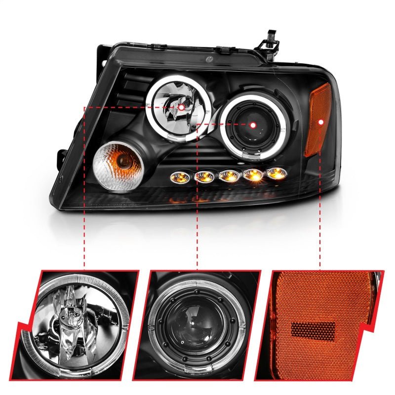 ANZO 2004-2008 Ford F-150 Projector Headlights w/ Halo and LED Black G2 ANZO ANZ111204