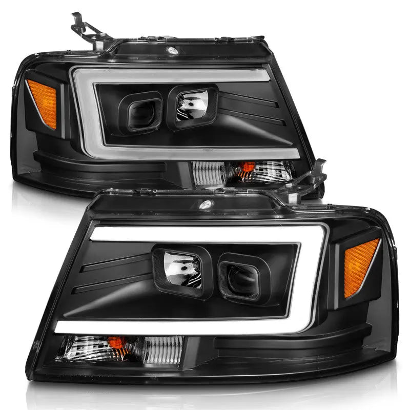 ANZO 2004-2008 Ford F-150 Projector Headlights w/ Light Bar Black Housing ANZO ANZ111541