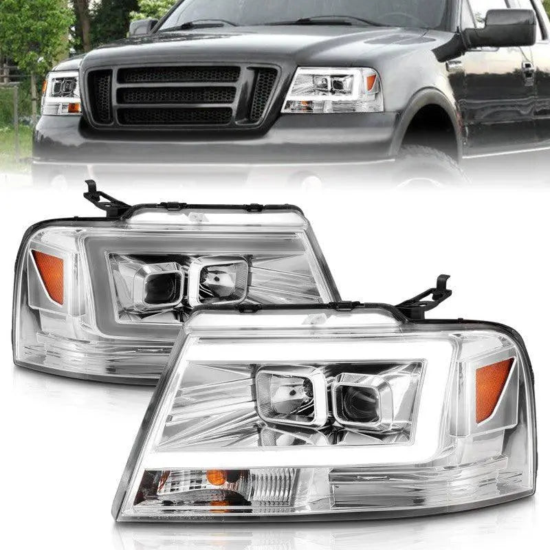 ANZO 2004-2008 Ford F-150 Projector Headlights w/ Light Bar Chrome Housing ANZO ANZ111542