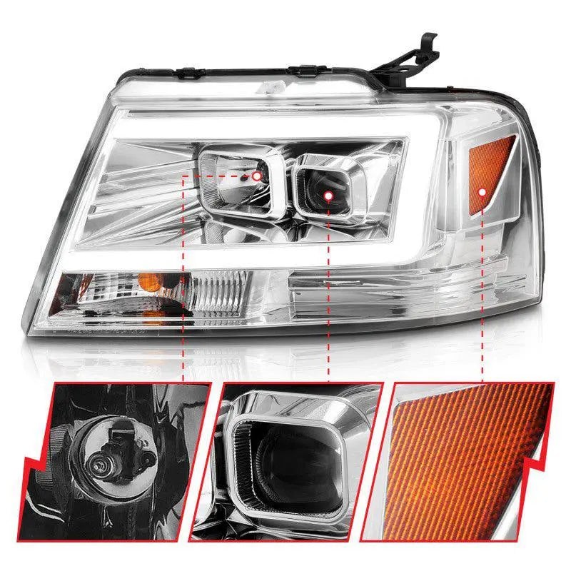 ANZO 2004-2008 Ford F-150 Projector Headlights w/ Light Bar Chrome Housing ANZO ANZ111542
