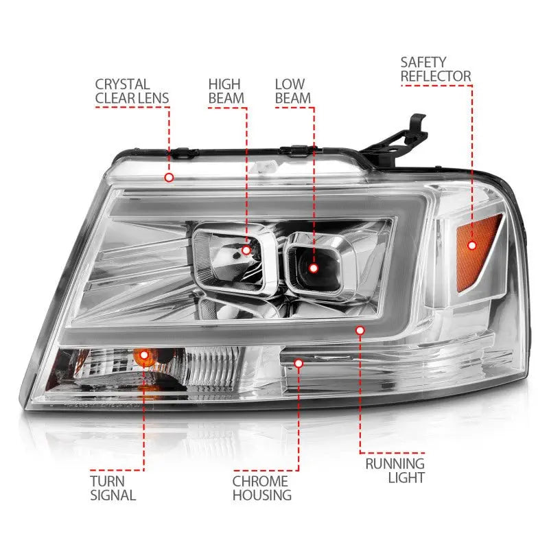 ANZO 2004-2008 Ford F-150 Projector Headlights w/ Light Bar Chrome Housing ANZO ANZ111542