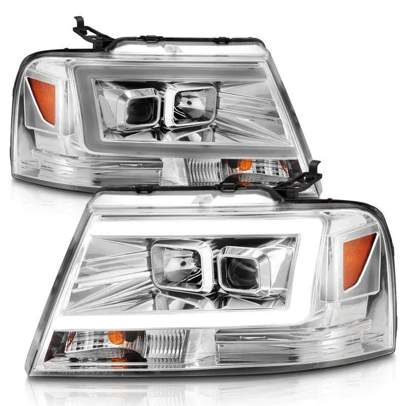 ANZO 2004-2008 Ford F-150 Projector Headlights w/ Light Bar Chrome Housing ANZO ANZ111542