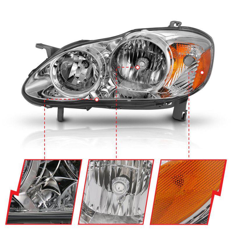 ANZO 2005-2008 Toyota Corolla Crystal Headlight Chrome Amber ANZO ANZ121540