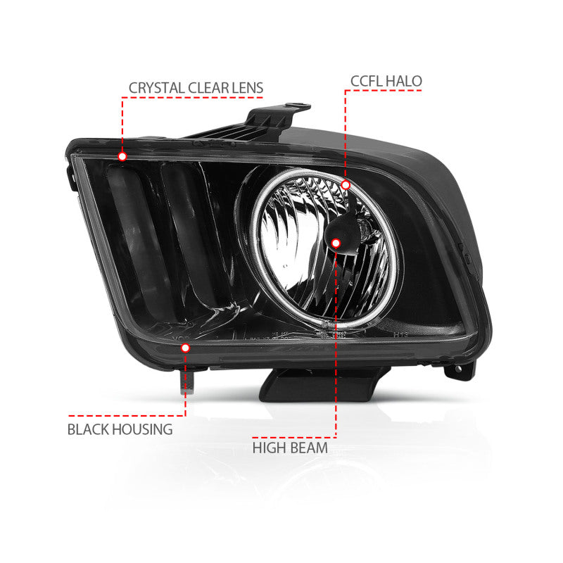 ANZO 2005-2009 Ford Mustang Crystal Headlights w/ Halo Black (CCFL) ANZO ANZ121033