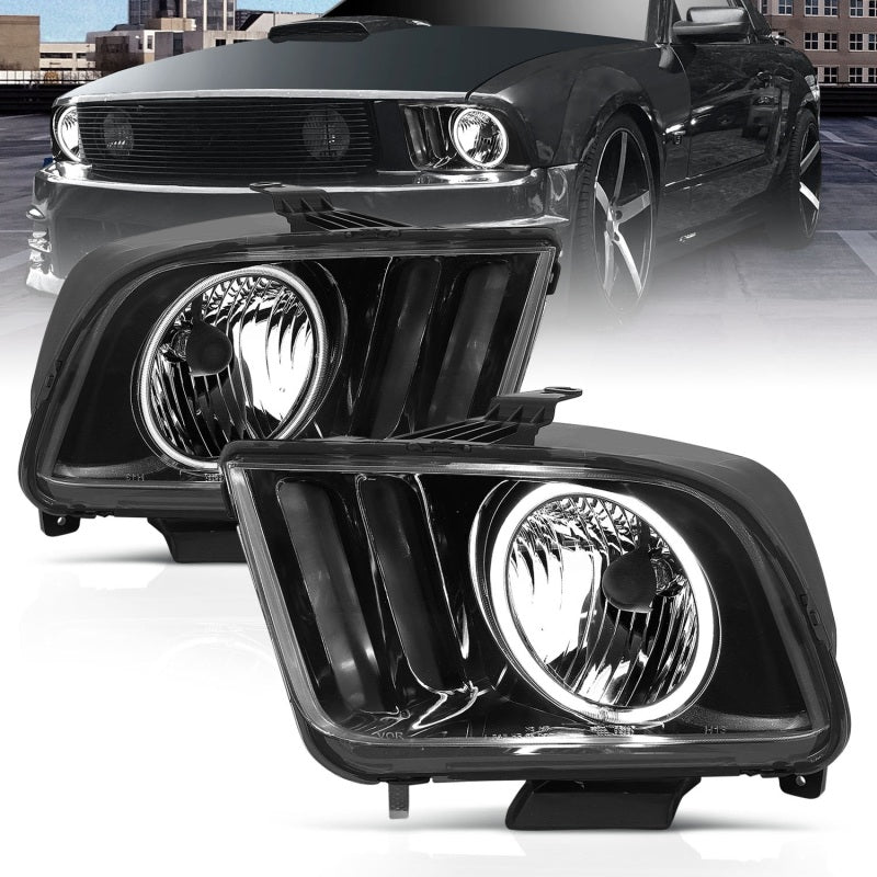 ANZO 2005-2009 Ford Mustang Crystal Headlights w/ Halo Black (CCFL) ANZO ANZ121033