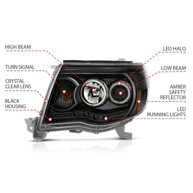 ANZO 2005-2011 Toyota Tacoma Projector Headlights w/ Halo Black ANZO ANZ121282