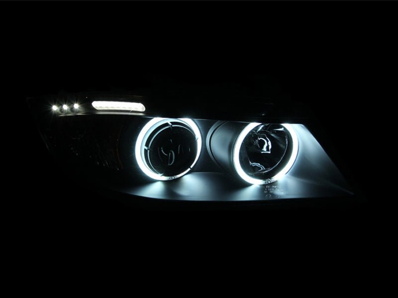 ANZO 2006-2008 BMW 3 Series E90-E91 Projector Headlights w/ Halo w/ LED Bar Black (CCFL) ANZO ANZ121335