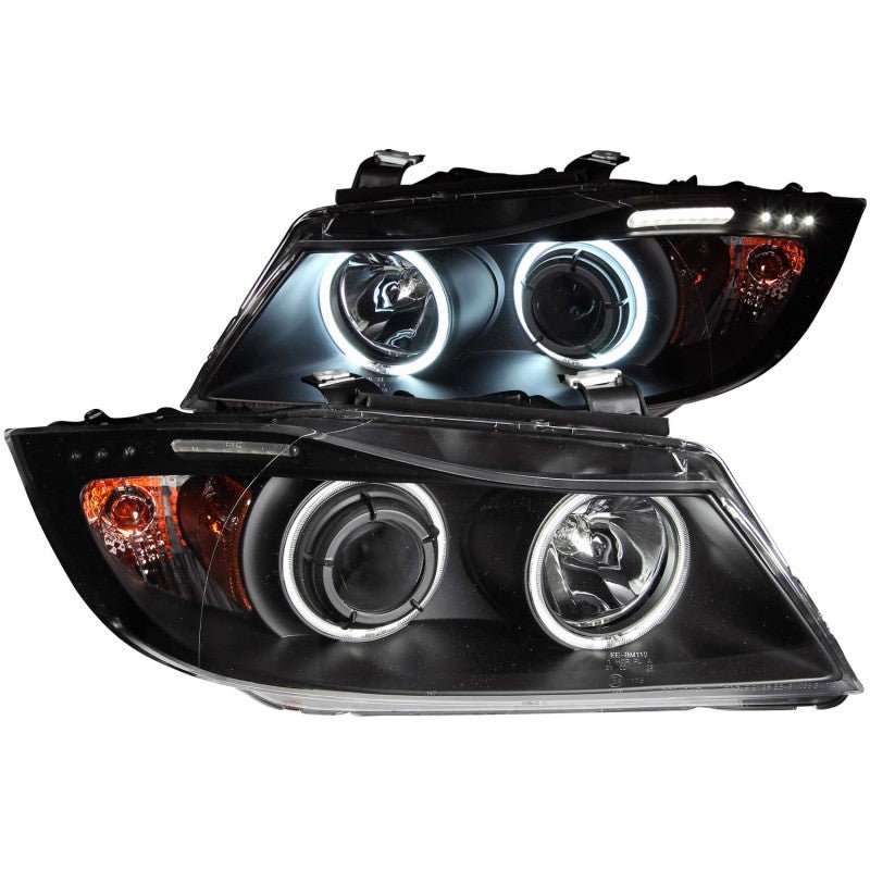 ANZO 2006-2008 BMW 3 Series E90-E91 Projector Headlights w/ Halo w/ LED Bar Black (CCFL) ANZO ANZ121335
