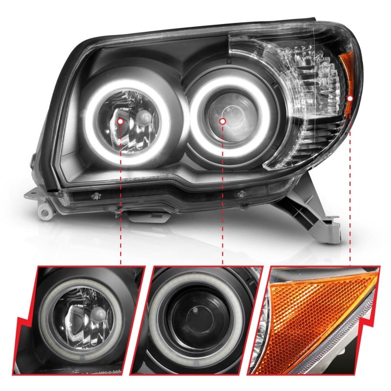 ANZO 2006-2009 Toyota 4Runner Projector Headlights w/ Halo Black - Black Ops Auto Works