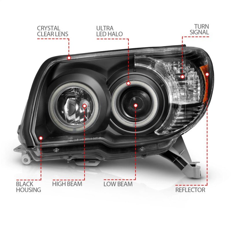 ANZO 2006-2009 Toyota 4Runner Projector Headlights w/ Halo Black - Black Ops Auto Works