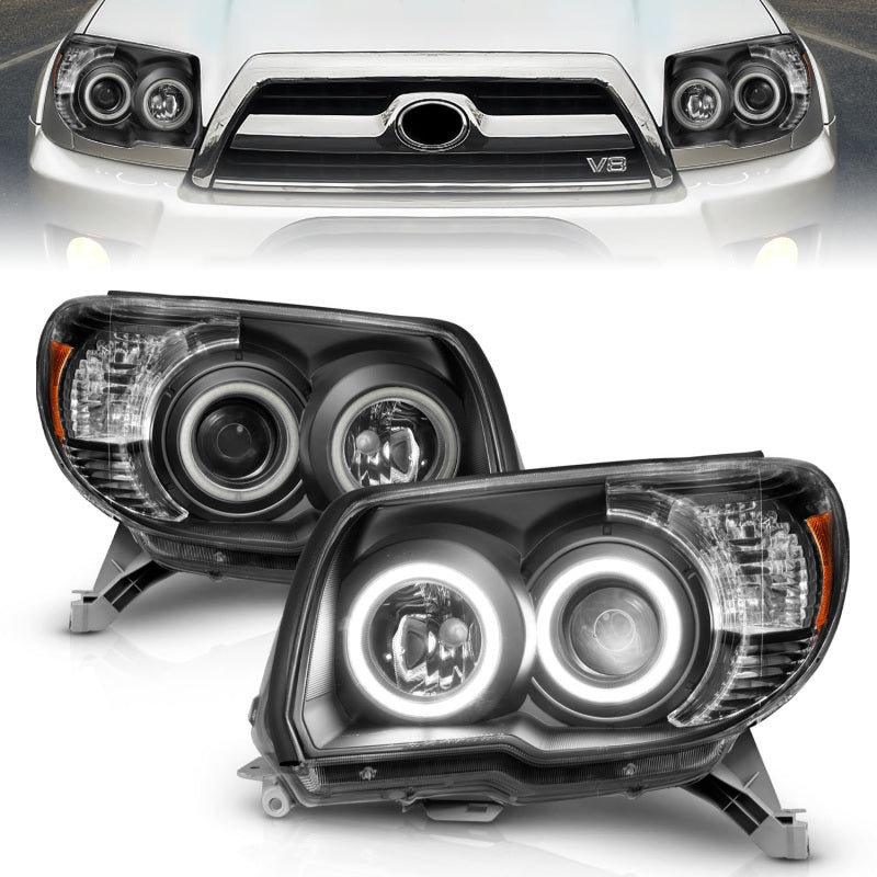ANZO 2006-2009 Toyota 4Runner Projector Headlights w/ Halo Black - Black Ops Auto Works