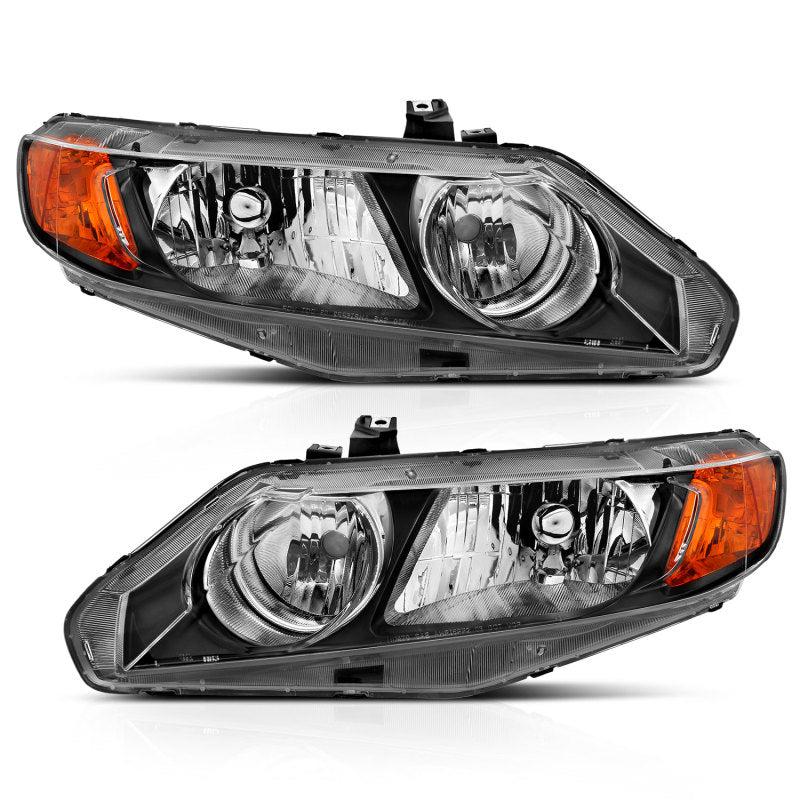 ANZO 2006-2011 Honda Civic 4 Door Crystal Headlight Black Amber (OE Replacement) ANZO ANZ121547