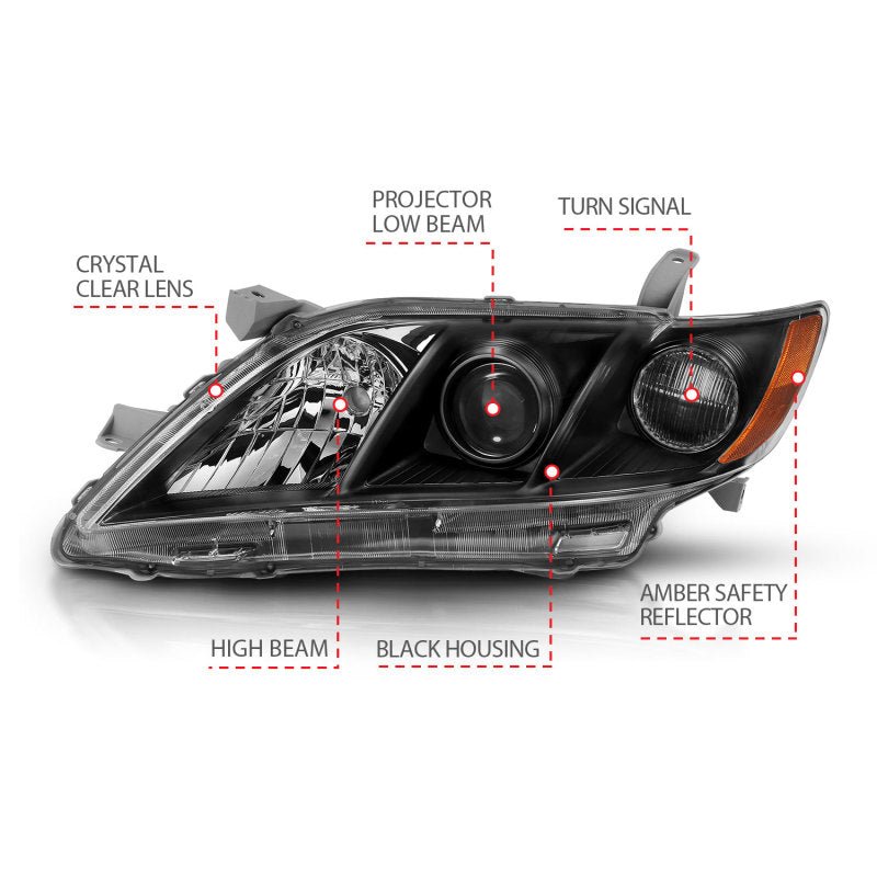 ANZO 2007-2009 Toyota Camry Projector Headlight Black Amber ANZO ANZ121539