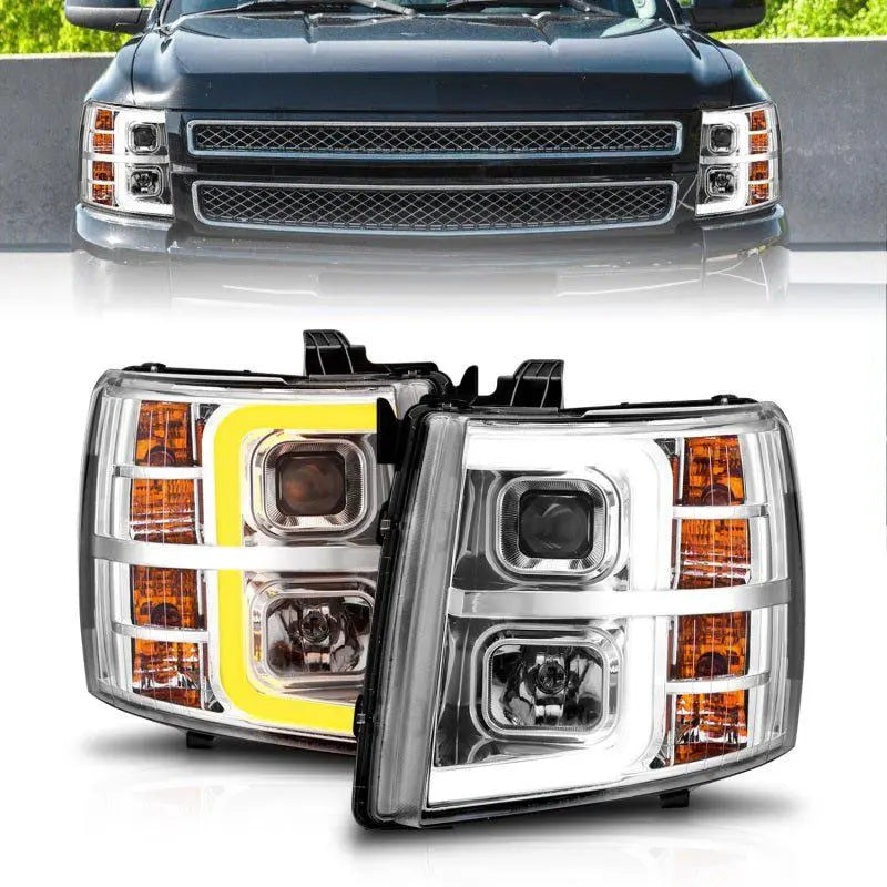 ANZO 2007-2013 Chevrolet Silverado 1500 Projector w/ Light Bar Chrome Housing w/ Sequential ANZO ANZ111546