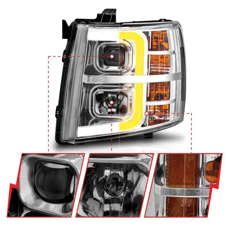 ANZO 2007-2013 Chevrolet Silverado 1500 Projector w/ Light Bar Chrome Housing w/ Sequential ANZO ANZ111546
