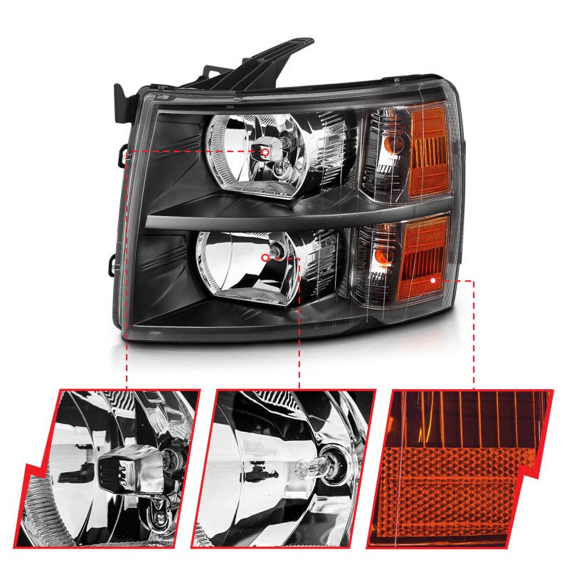 ANZO 2007-2013 Chevrolet Silverado Crystal Headlights Black ANZO ANZ111393