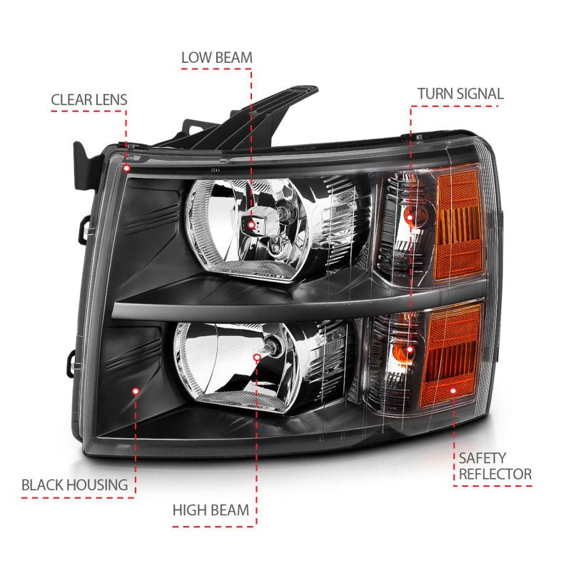 ANZO 2007-2013 Chevrolet Silverado Crystal Headlights Black ANZO ANZ111393