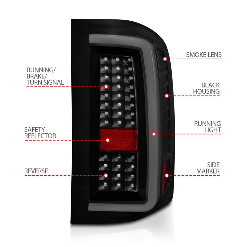 ANZO 2007-2013 Chevrolet Silverado1500/ 2500/ 3500 LED Tail Lights w/ Light Bar Black Housing Smoke ANZO ANZ311381