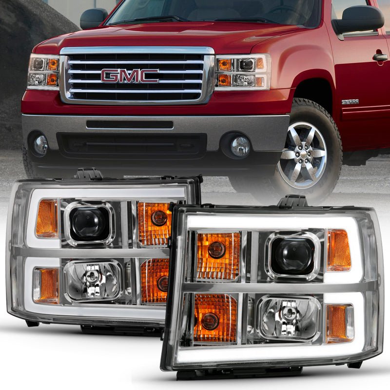 ANZO 2007-2013 Gmc Sierra 1500 Projector Headlight Plank Style Chrome w/ Clear Lens Amber ANZO ANZ111483