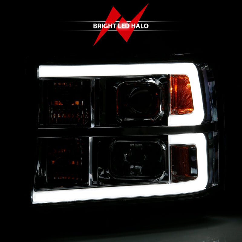 ANZO 2007-2013 Gmc Sierra 1500 Projector Headlight Plank Style Chrome w/ Clear Lens Amber ANZO ANZ111483