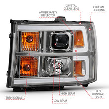 Load image into Gallery viewer, ANZO 2007-2013 Gmc Sierra 1500 Projector Headlight Plank Style Chrome w/ Clear Lens Amber ANZO ANZ111483