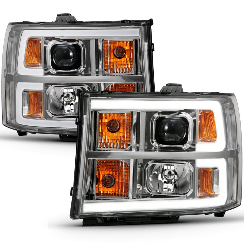 ANZO 2007-2013 Gmc Sierra 1500 Projector Headlight Plank Style Chrome w/ Clear Lens Amber ANZO ANZ111483