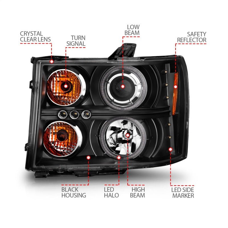 ANZO 2007-2013 Gmc Sierra 1500 Projector Headlights w/ Halo Black ANZO ANZ111125