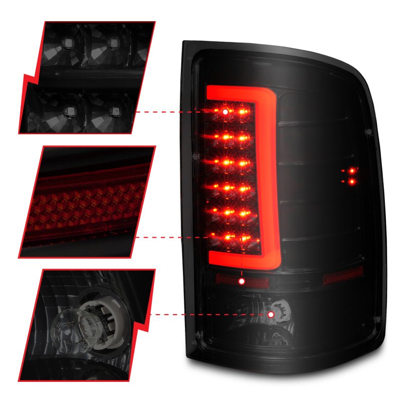 ANZO 2007-2013 GMC Sierra LED Tail Lights w/ Light Bar Black Housing Smoke Lens ANZO ANZ311389