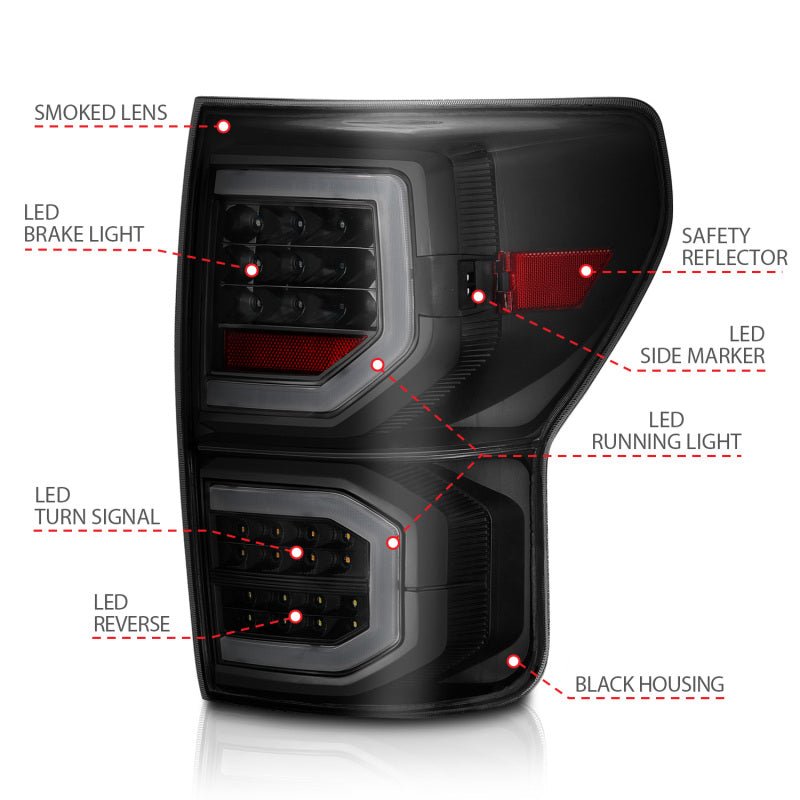 ANZO 2007-2013 Toyota Tundra LED Taillights Plank Style Black w/Smoke Lens ANZO ANZ311337