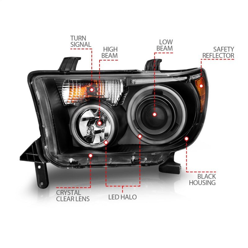 ANZO 2007-2013 Toyota Tundra Projector Headlights w/ Halo Black (CCFL) ANZO ANZ111174