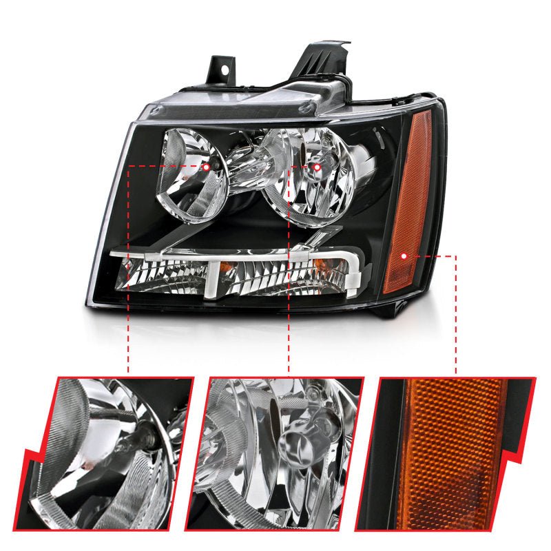 ANZO 2007-2014 Chevrolet Tahoe/Suburban Crystal Headlights Black ANZO ANZ111392