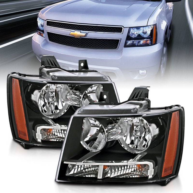 ANZO 2007-2014 Chevrolet Tahoe/Suburban Crystal Headlights Black - Black Ops Auto Works