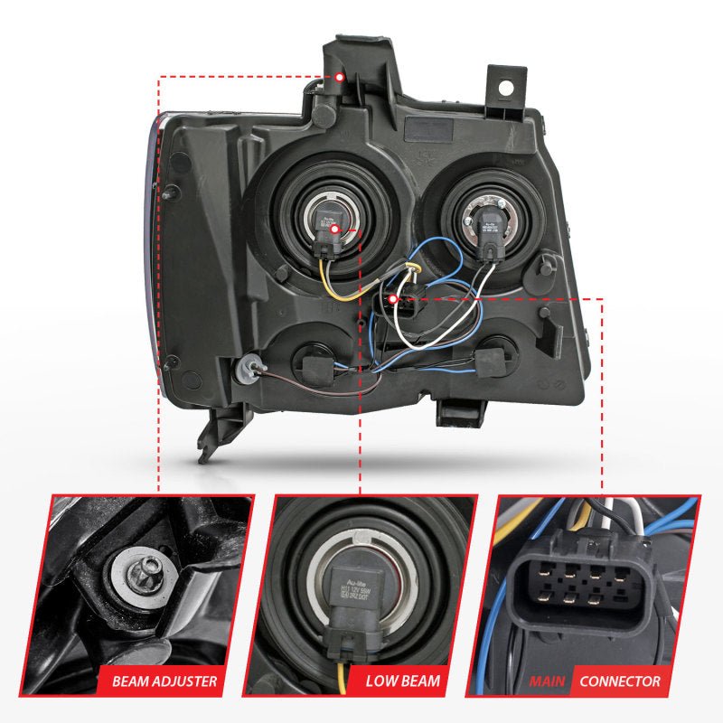 ANZO 2007-2014 Chevrolet Tahoe/Suburban Crystal Headlights Black - Black Ops Auto Works