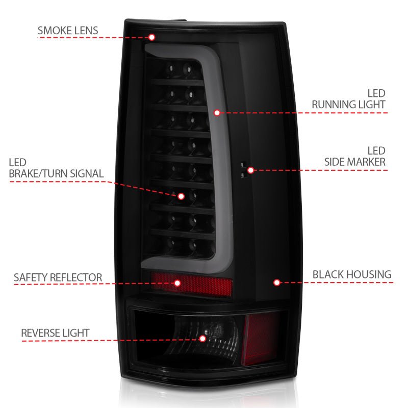 ANZO 2007-2014 Chevy Tahoe LED Taillight Plank Style Black w/Smoke Lens - Black Ops Auto Works