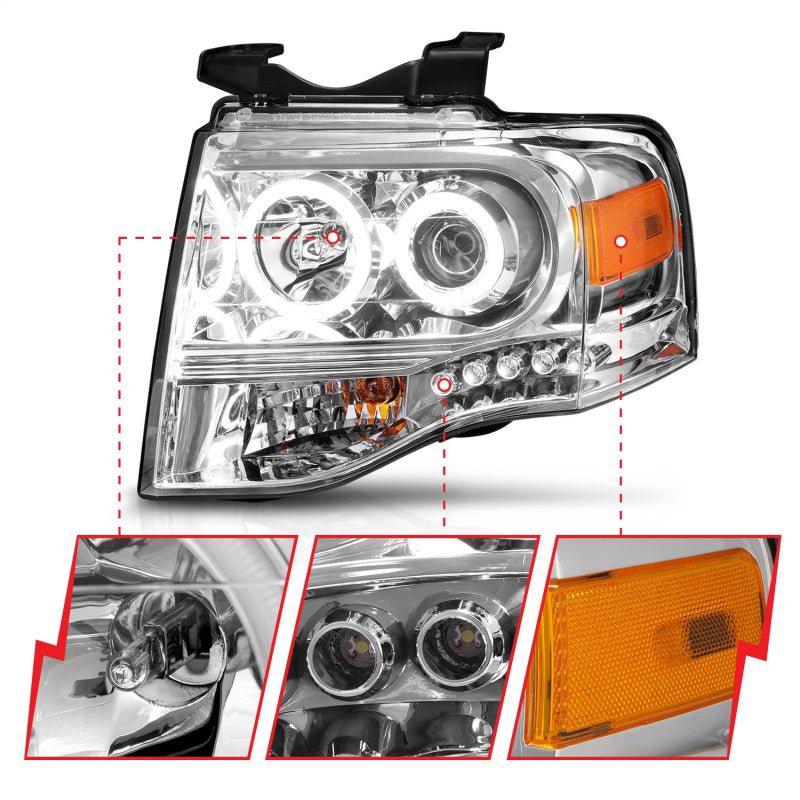 ANZO 2007-2014 Ford Expedition Projector Headlights Chrome ANZO ANZ111114