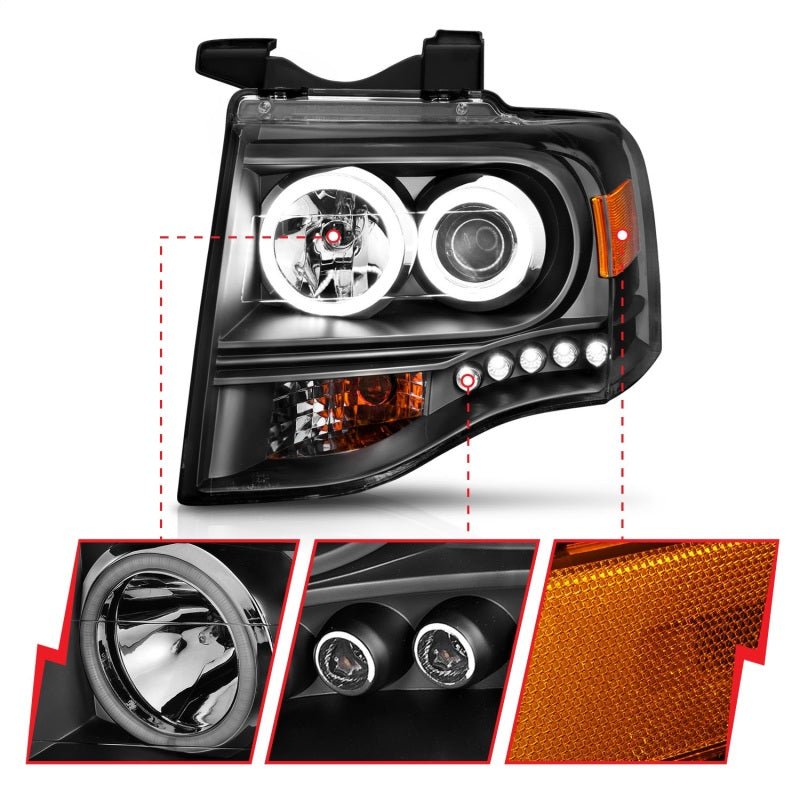ANZO 2007-2014 Ford Expedition Projector Headlights w/ Halo Black ANZO ANZ111113