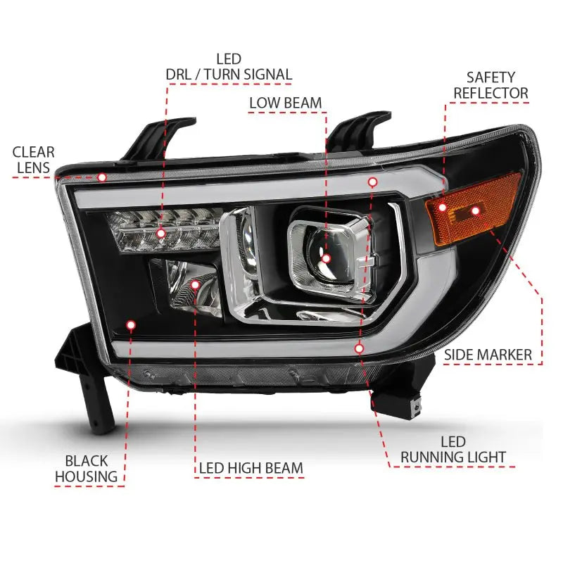ANZO 2007-2014 Toyota Tundra Projector Light Bar H.L Black Amber(Led High Beam) (Halogen Version) ANZO ANZ111447
