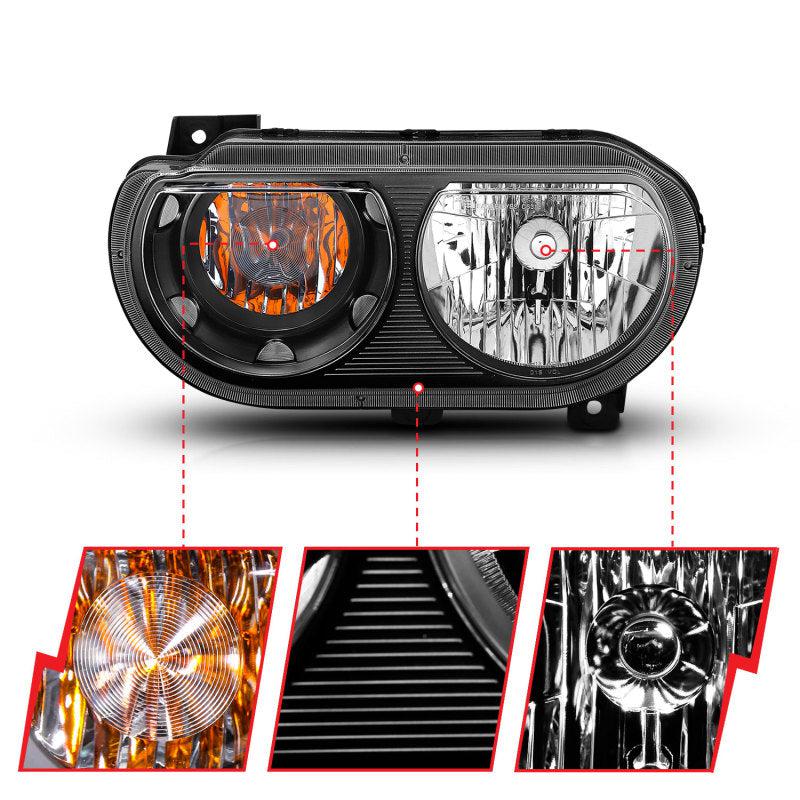 ANZO 2008-2014 Dodge Challenger Crystal Headlights Black ANZO ANZ121526