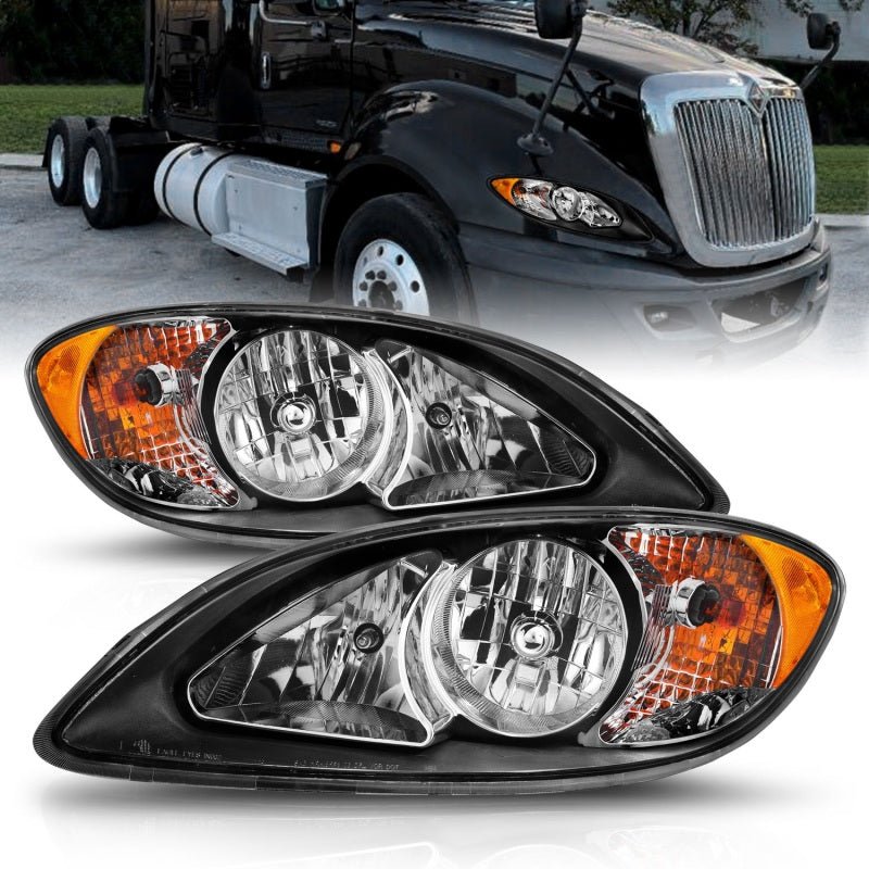 ANZO 2008-2016 International Prostar Crystal Headlights Black Housing (OE Replacement) - Black Ops Auto Works